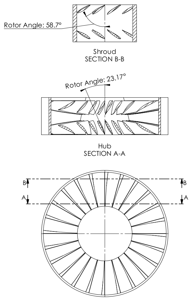 Compressor stage blade dimensioned drawing