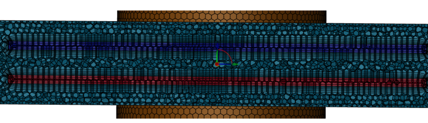 Heat exchanger two-fin model mesh cross section