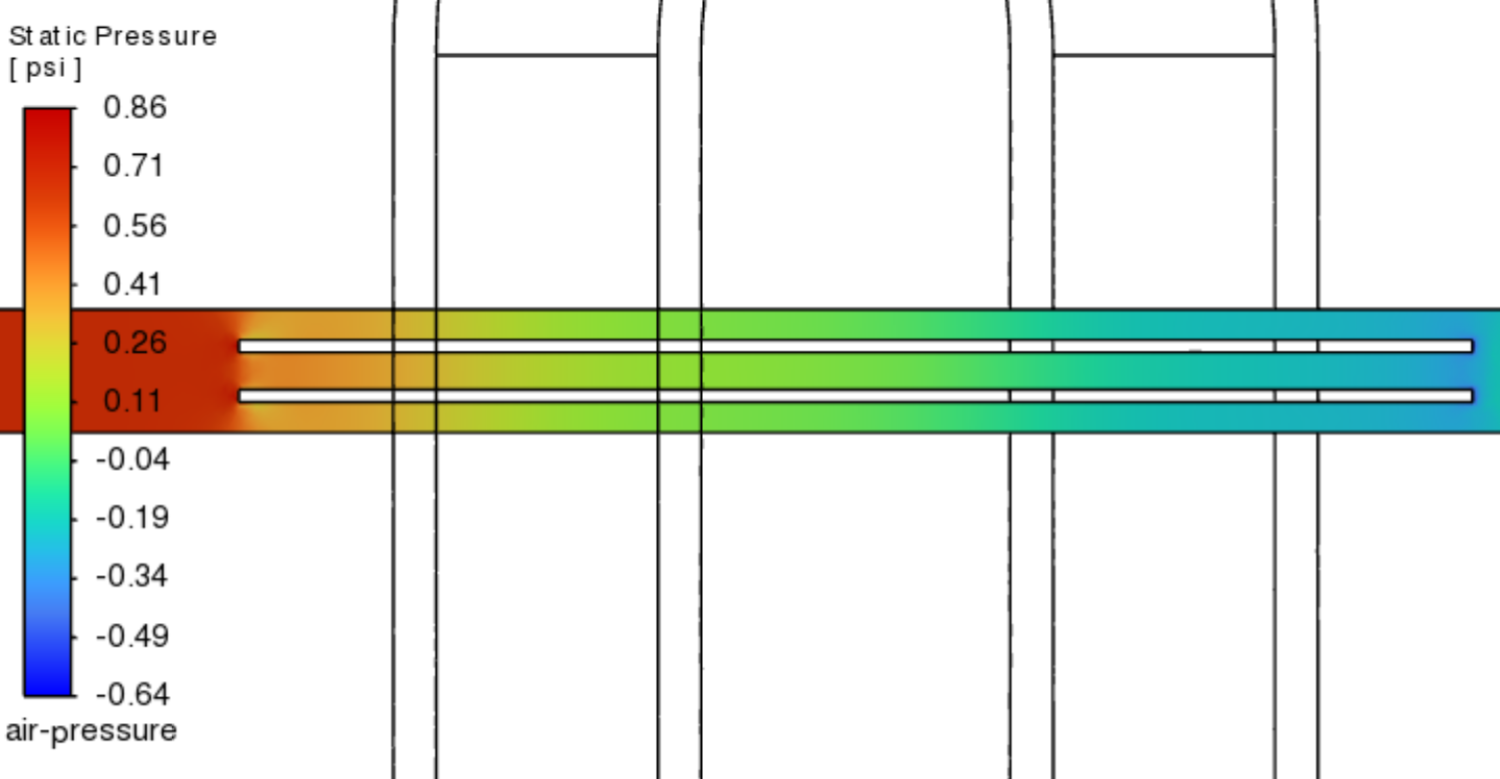 Heat exchanger tube bank air velocity streamlines