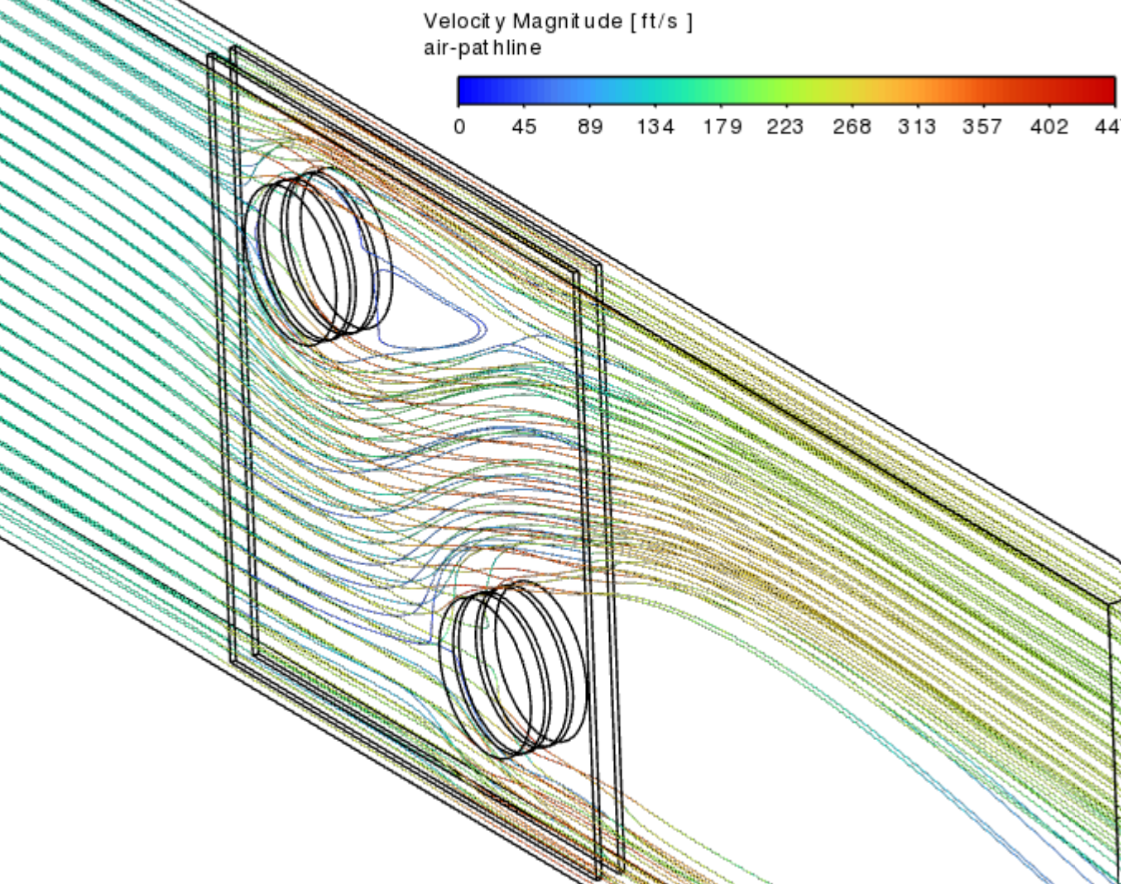 Heat exchanger tube bank air velocity streamlines