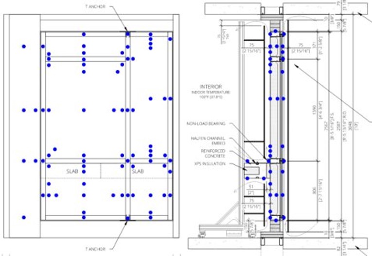 Proposed thermocouple locations on panel section